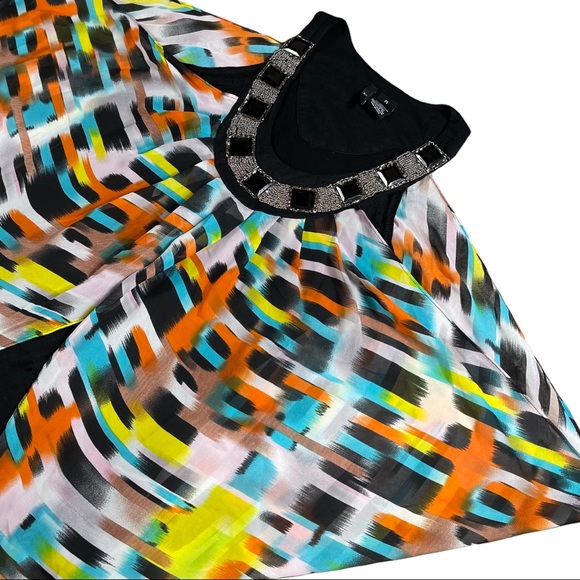 New Directions📌petite size small colorful sleeveless top beadwork around collar - Picture 8 of 12